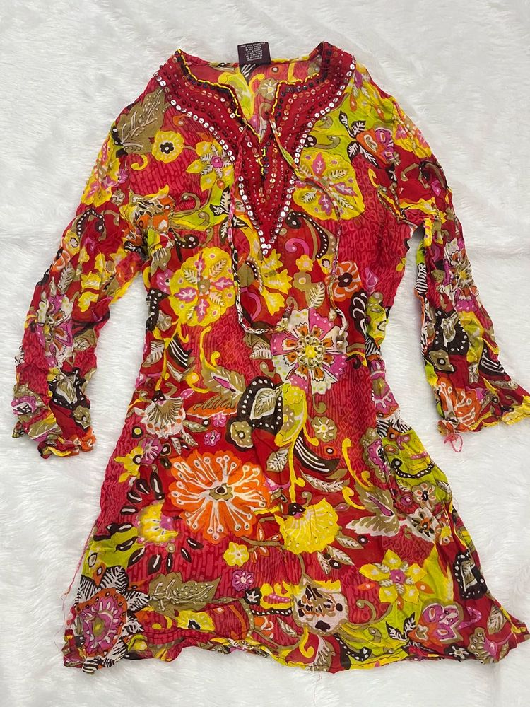 Y2k printed short kurti with Embellishments