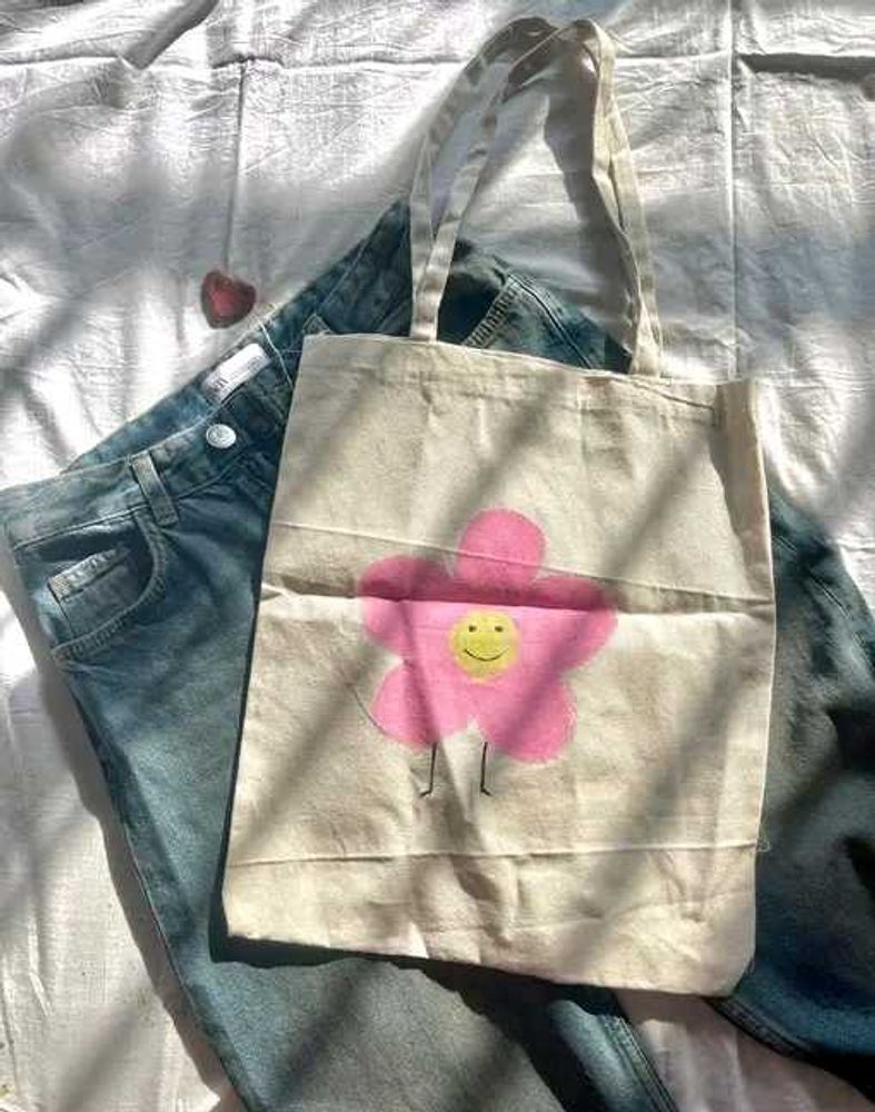 Cute Flower Smiley Tote Bag