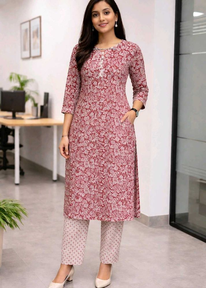 Dusty Rose🌸 Printed Kurta with pant