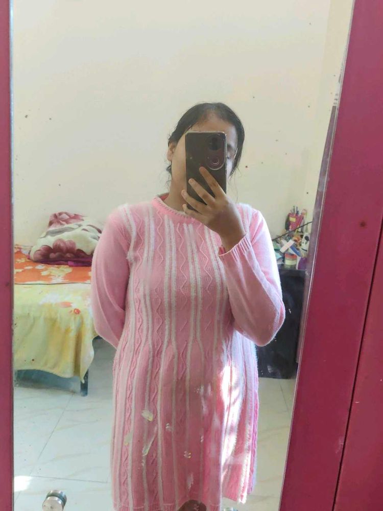 Pink Knit Long Sleeve Dress