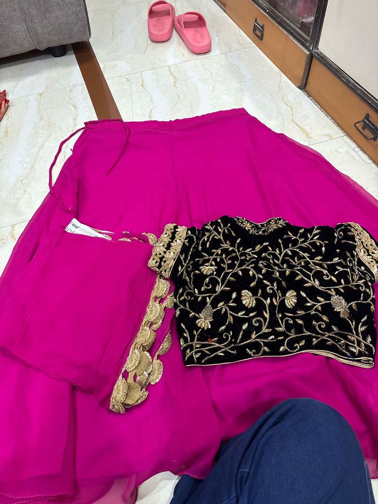 elegant pink lehenga with zardosi dupatta blouse