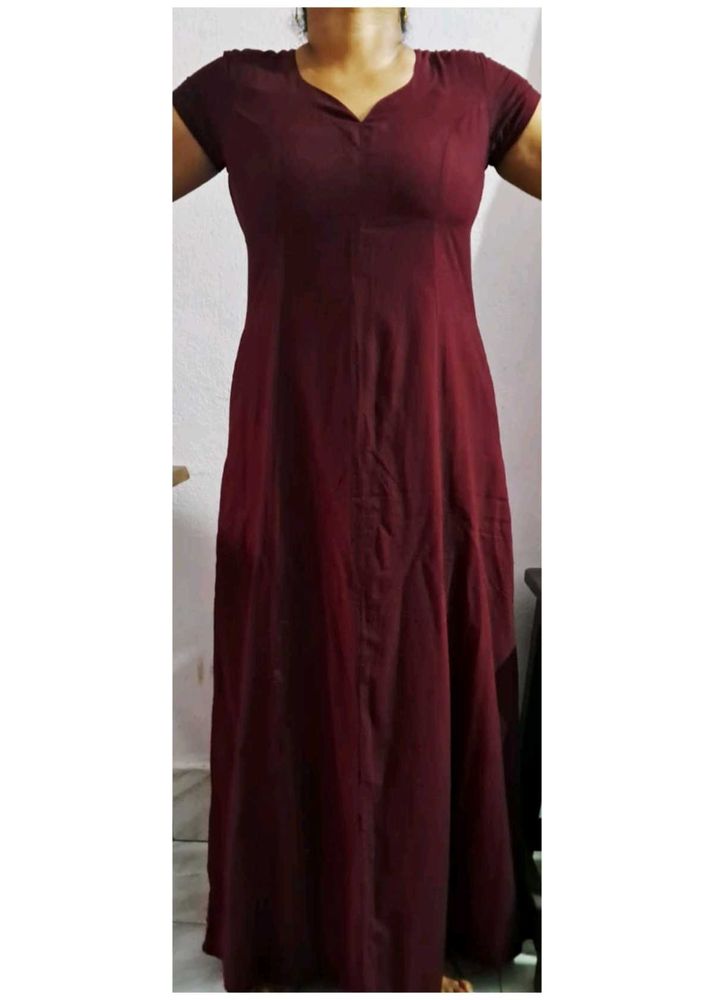 Maroon night Gown with two pockets