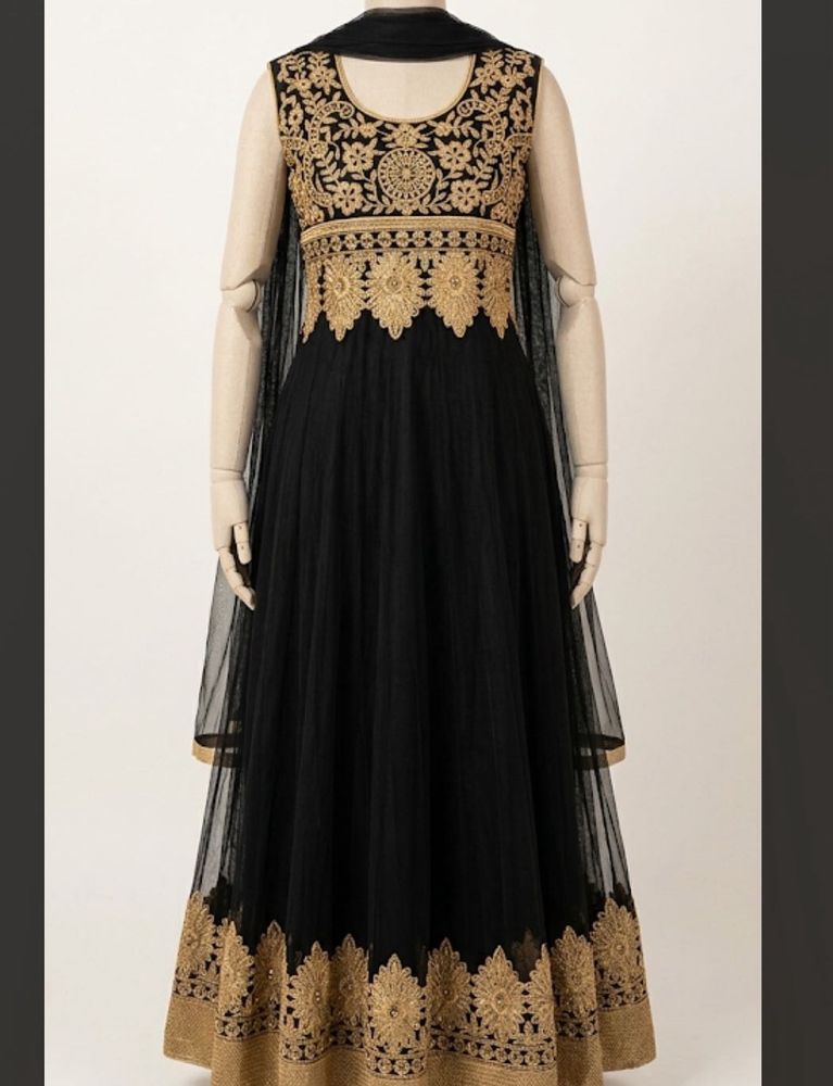 Black &amp; Gold Bharat Net Anarkali Dress.