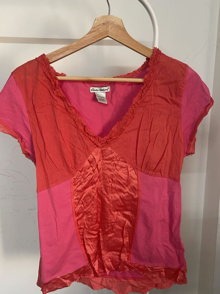 Vibrant Pink &amp; Coral Colorblock Top