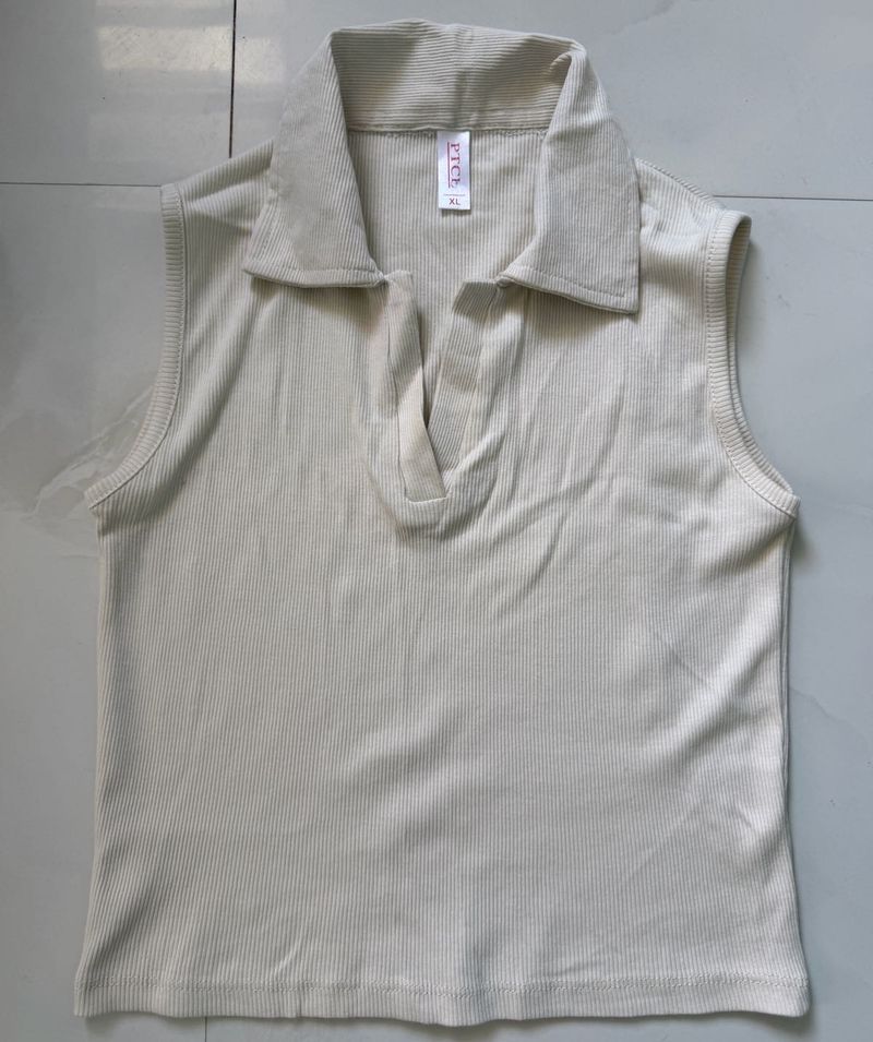 Sleeveless Collared Ribbed Knit Top