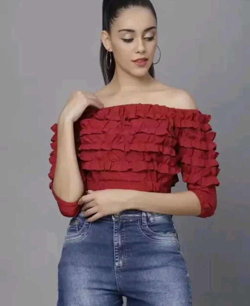 Red Ruffled Off-Shoulder Top