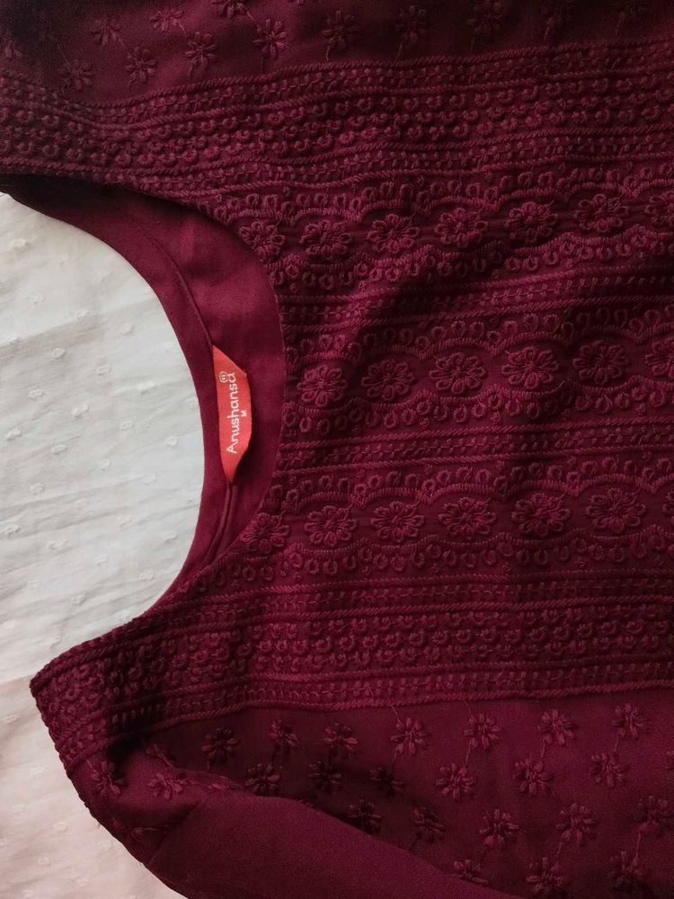 Elegant Maroon Embroidered Kurta