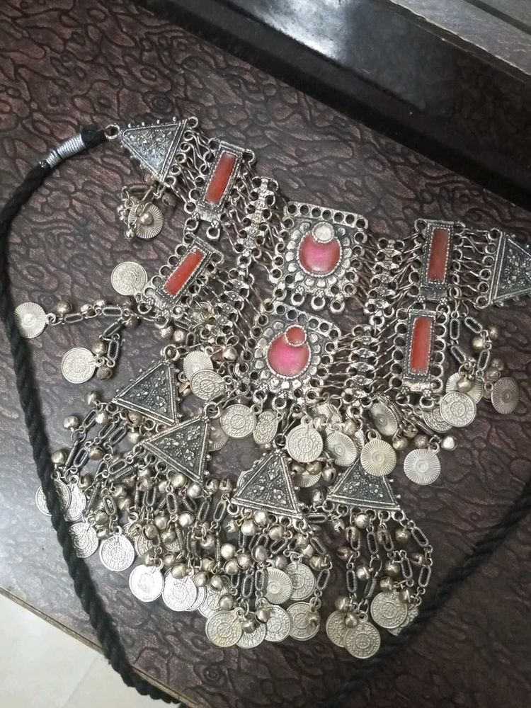 Boho Silver Tone Statement Necklace