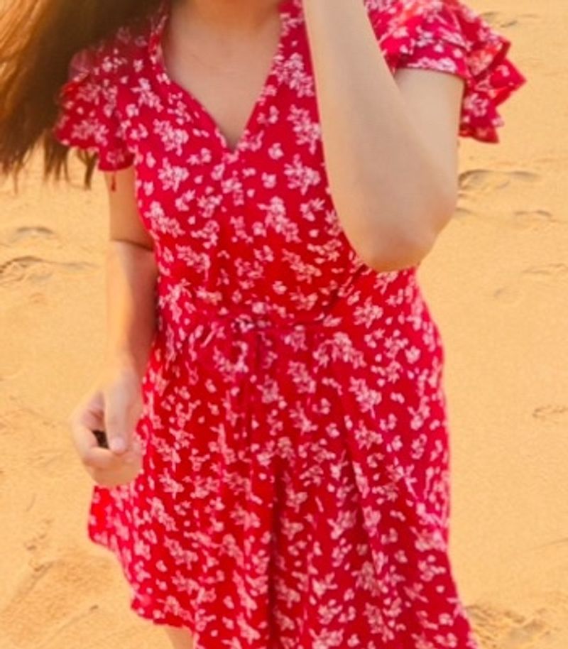 Red &amp; White Floral A-line Dress