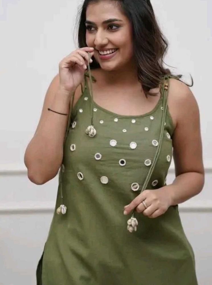 Green Mirror Work Kurta