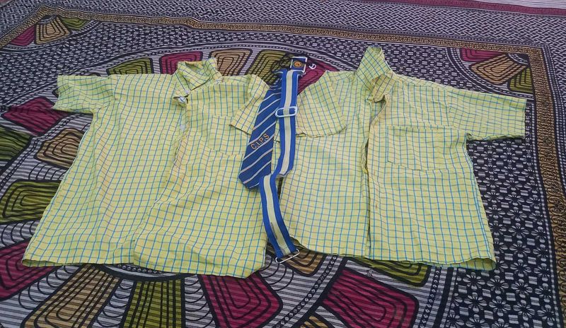 Yellow Checked School Shirts with Tie