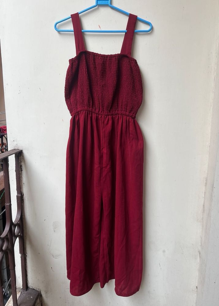 Chic stylish Maroon Smocked Jumpsuit
