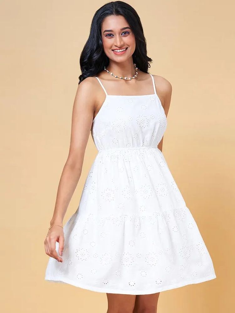 Chic White Broderie Anglaise Summer Dress