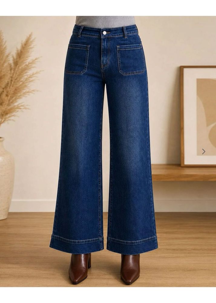 Classic Blue Denim Wide Leg Jeans