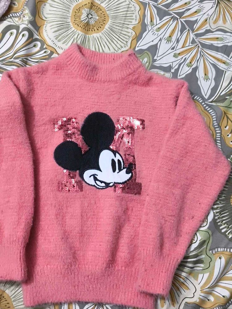 Adorable Pink Mickey Mouse Sequin Sweater