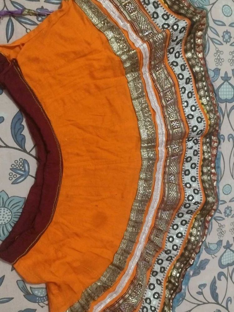 Orange chniya choli Embellished Border for baby gi
