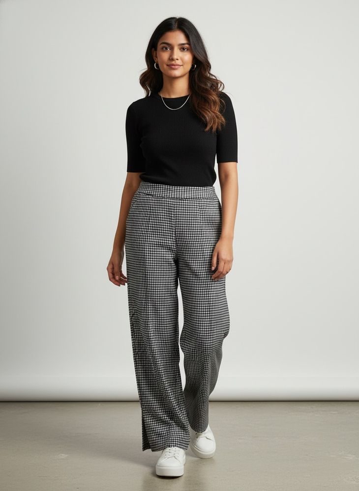 Tailored Houndstooth Wide Leg Trouser