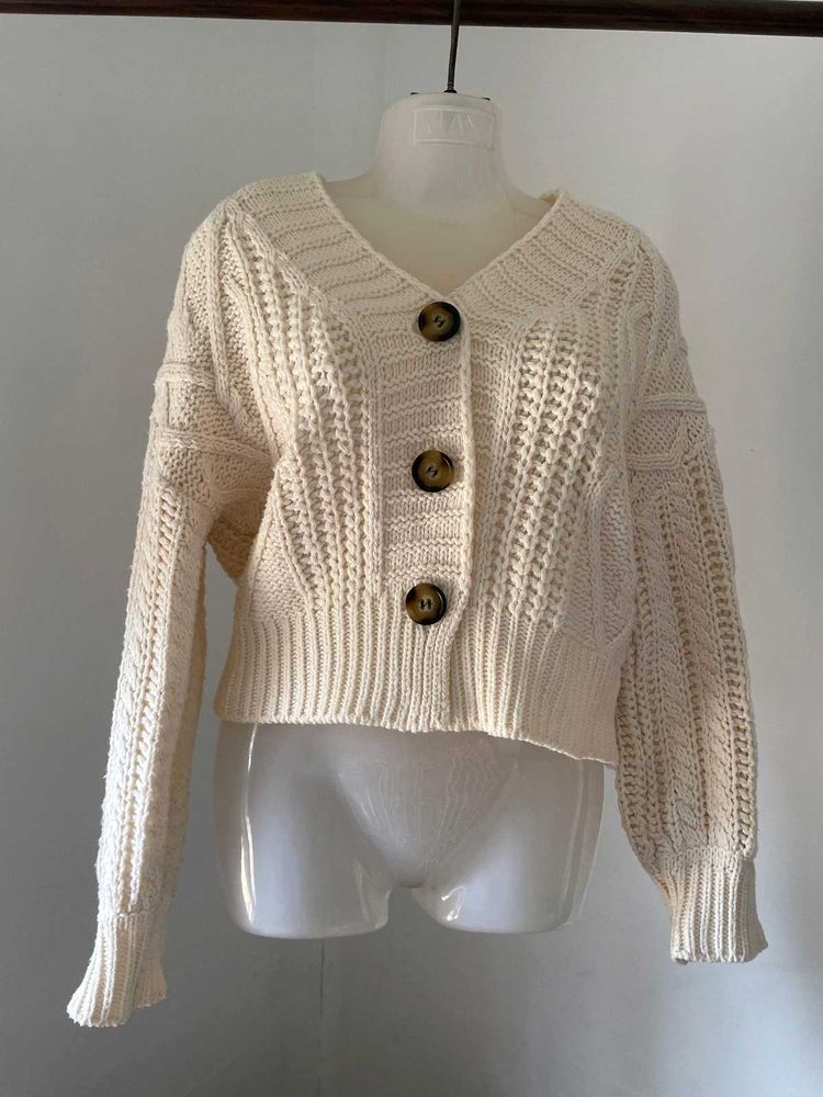 Cream Cable Knit Button-Up Cardigan