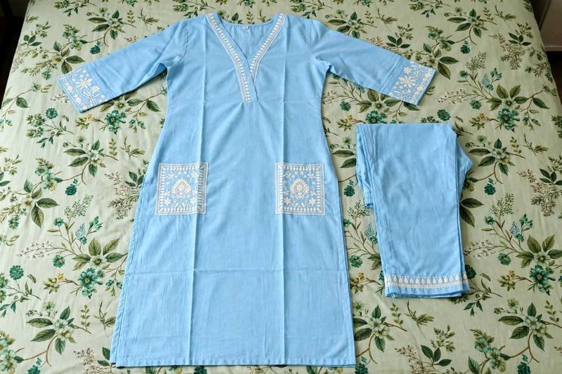 embroidery kurta set with pocket unused