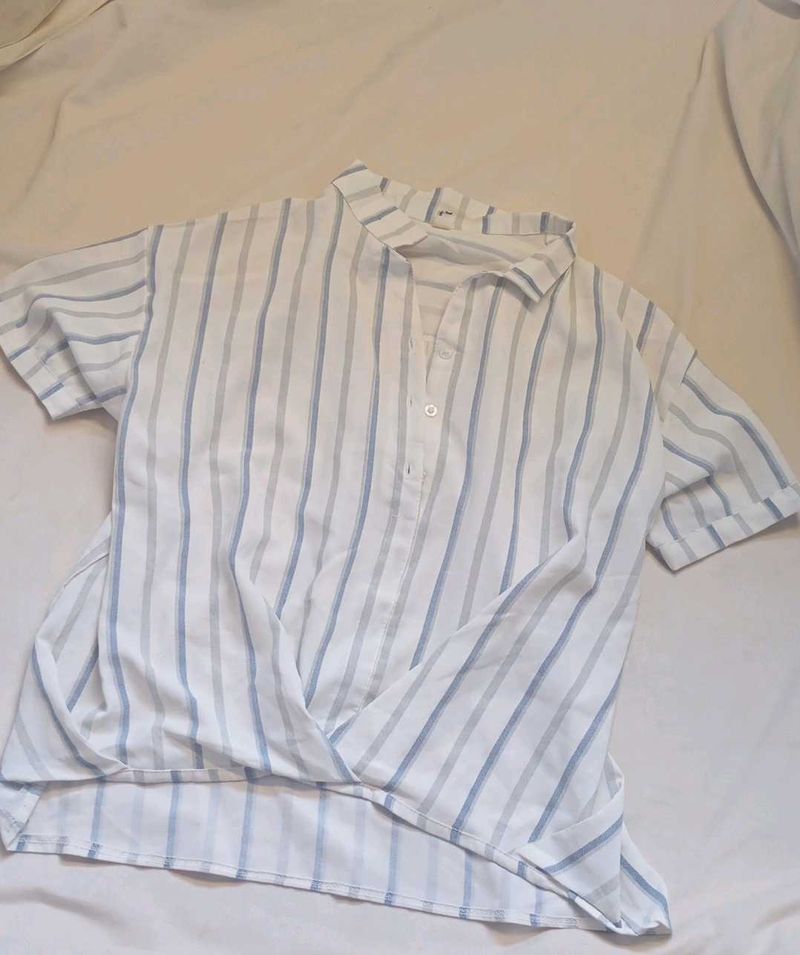Striped Button-Up Short Sleeve Top