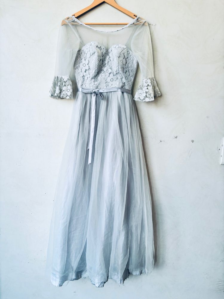 A Line O Neck Long Evening Gown Dress