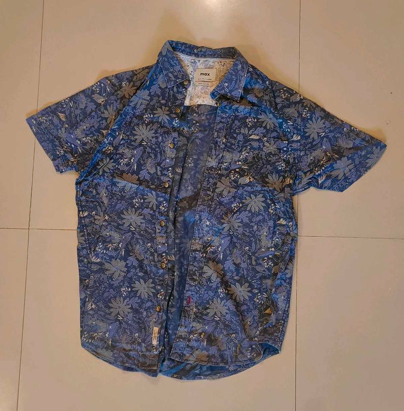 Men's Blue Floral Short Sleeve Shirt