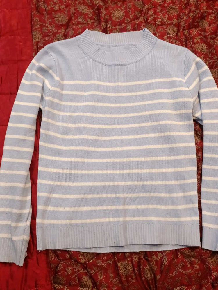 Striped Knit Sweater - Light Blue