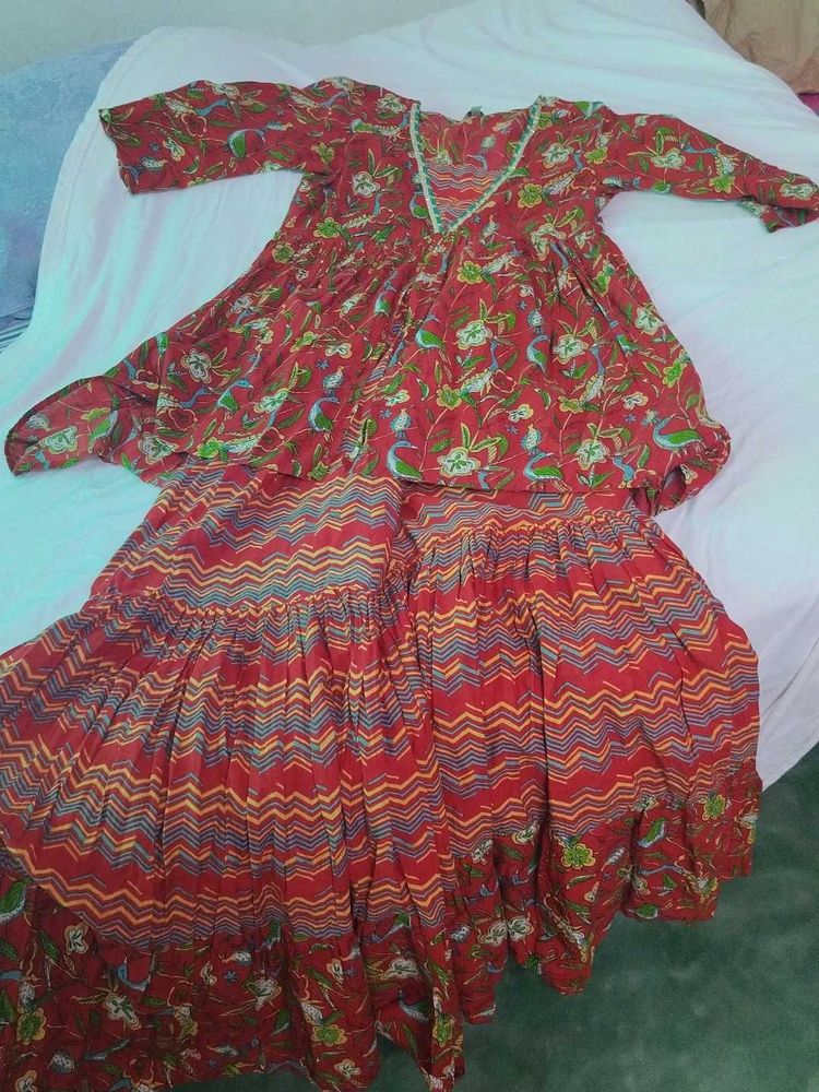 Beautiful Red Kurta and Skirt Set