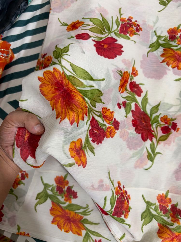 Vibrant Floral Print Dress Material