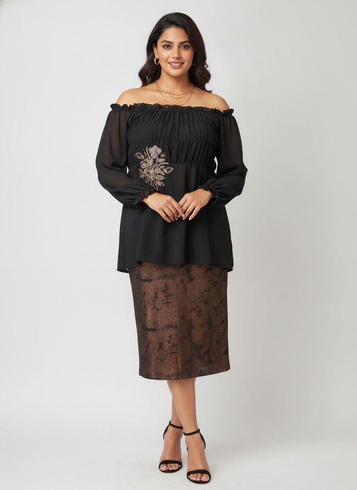 Elegant Black Embroidered Blouse