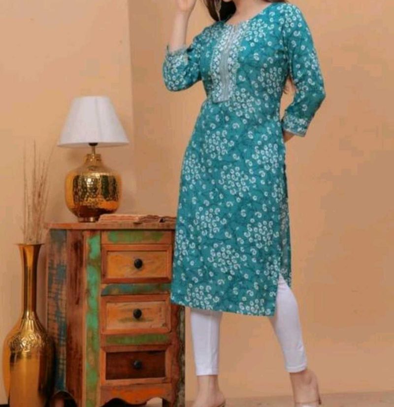 Floral Print Cotton Straight Kurti