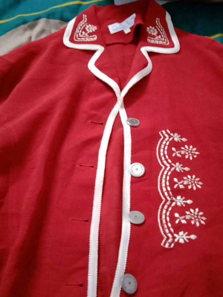 Elegant Red Embroidered shirt