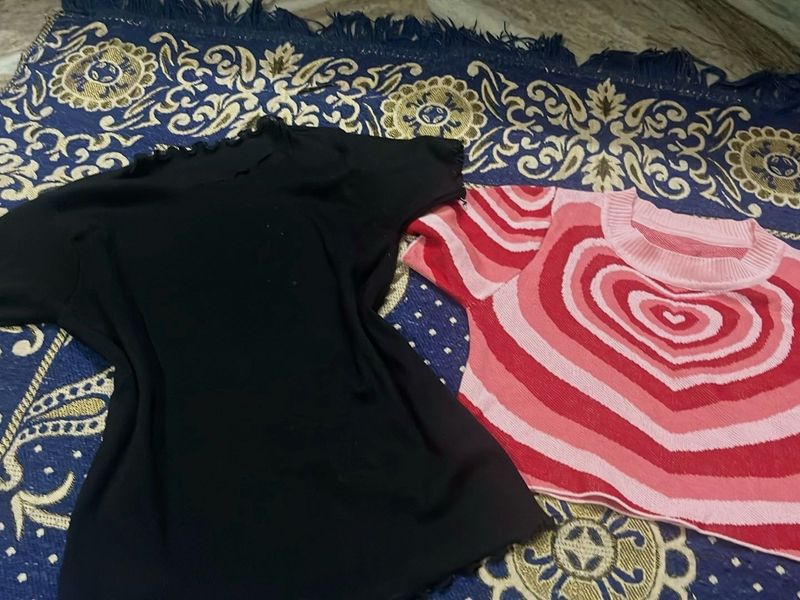 Cute Heart Print Sweater &amp; Black Top