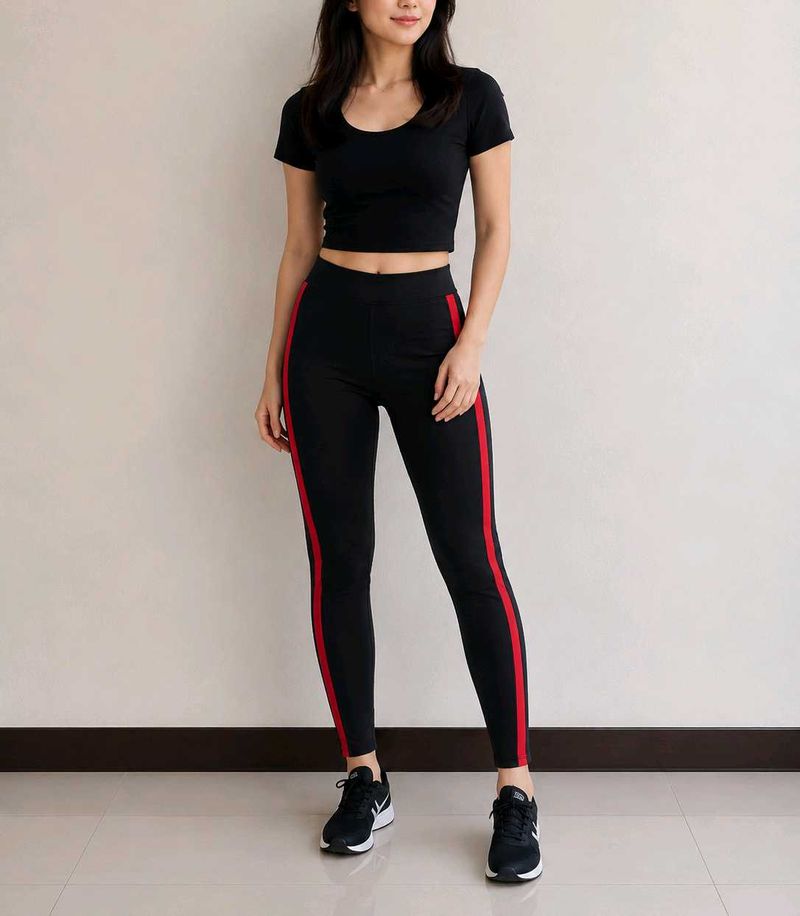 Athletic Leggings with Red Stripe