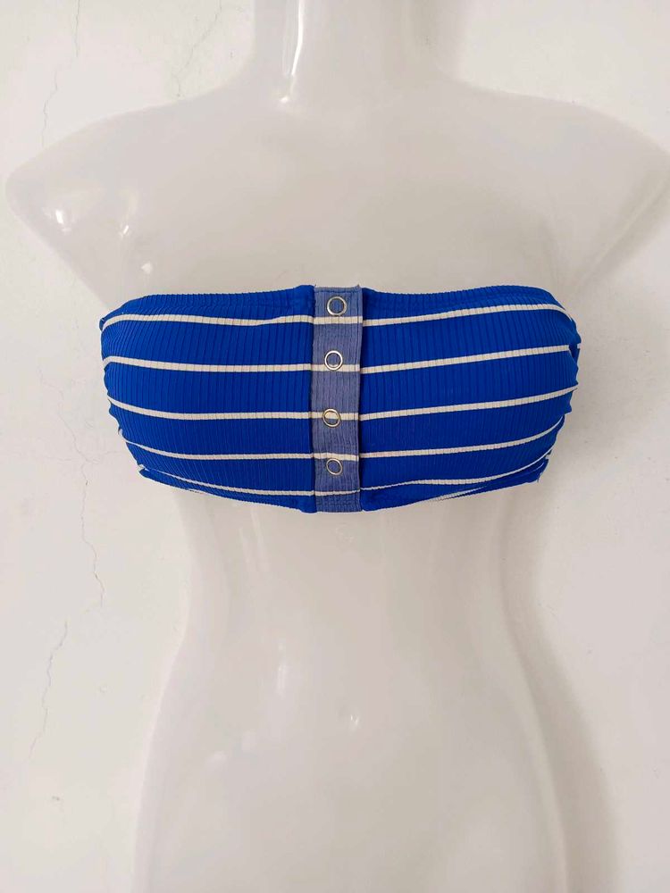 Blue Striped Bandeau Bikini Top