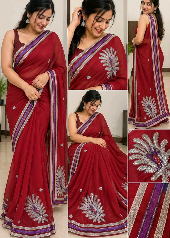 Elegant Red Embroidered Saree