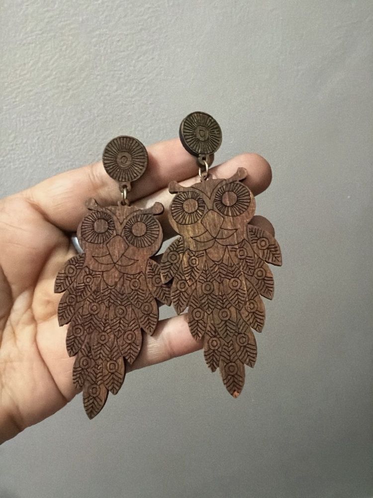 Unique Owl Wood Earrings