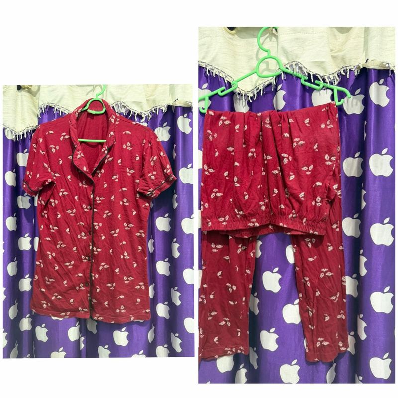 Pure cotton Red Floral Pajama Set