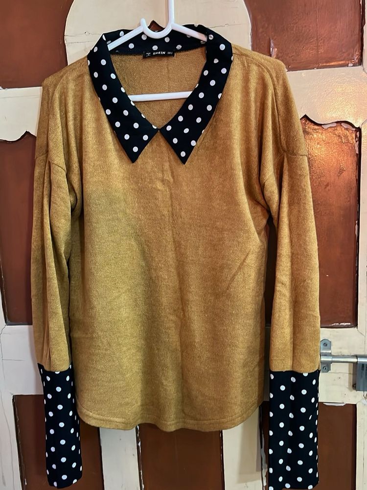 whitepolka.coloured pullover with khaki knitting