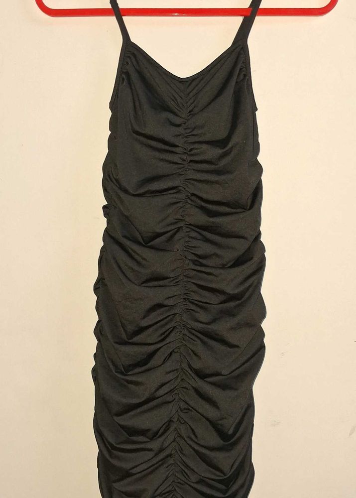 Chic Ruched Black Mini Dress