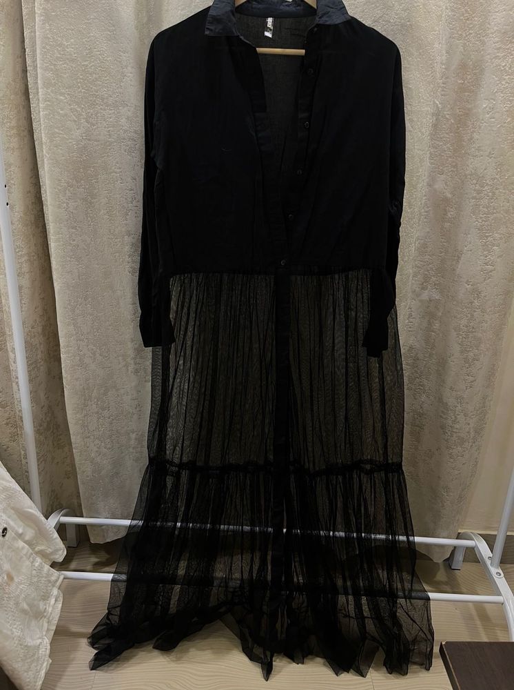 Black Mesh Tiered Maxi Dress