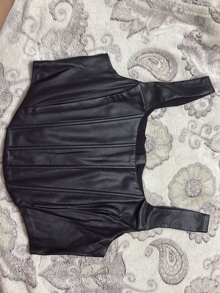 Black Faux Leather Corset Top
