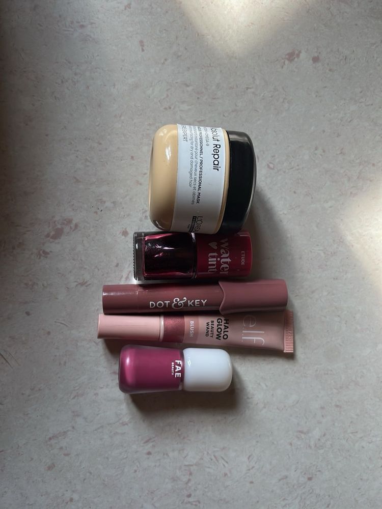 makeup combo of etude, elf, fae beauty etc
