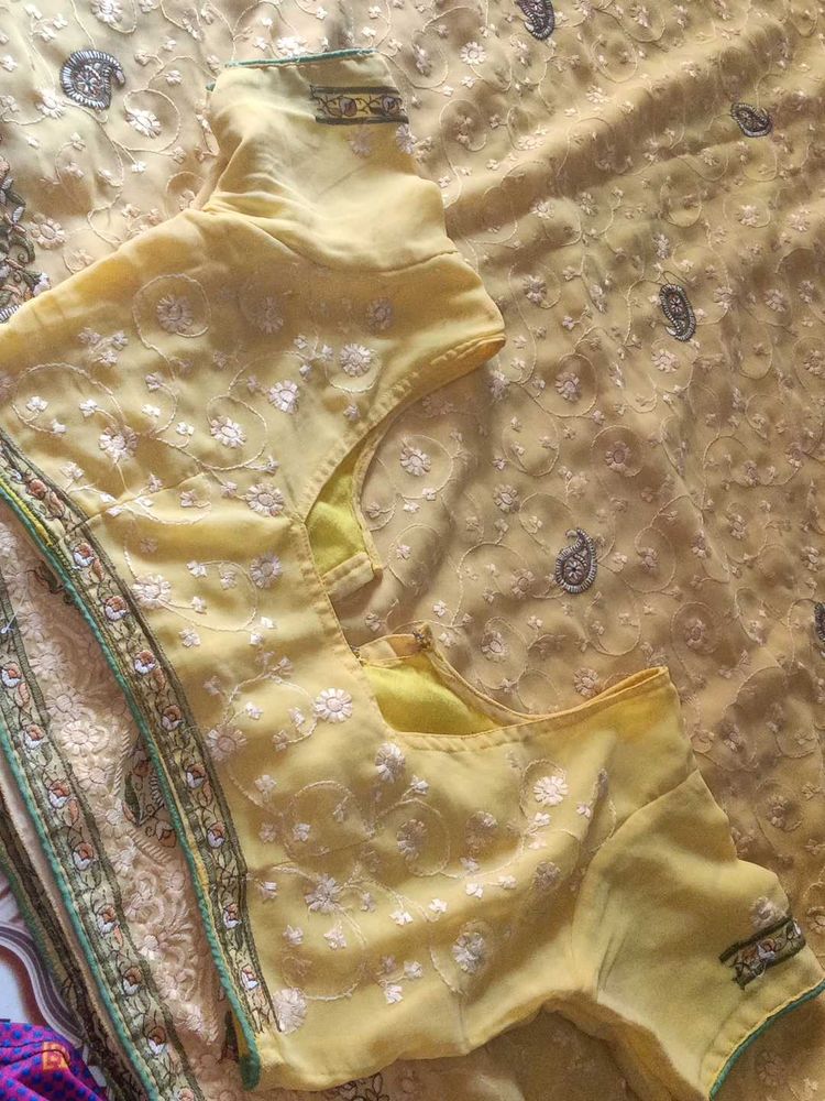 Elegant Yellow Embroidered Saree