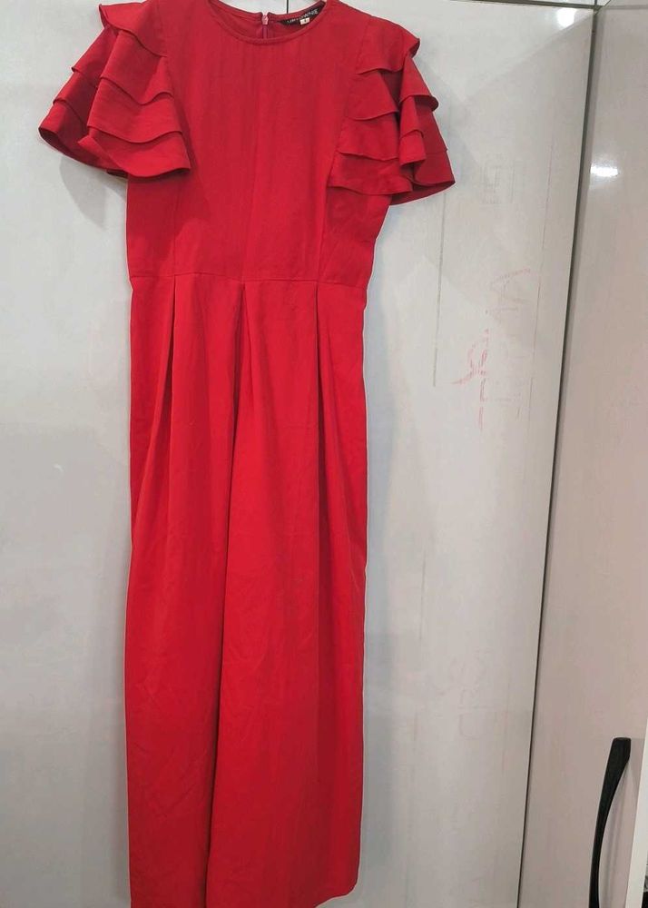 Vibrant Red Ruffled Jumpsuit