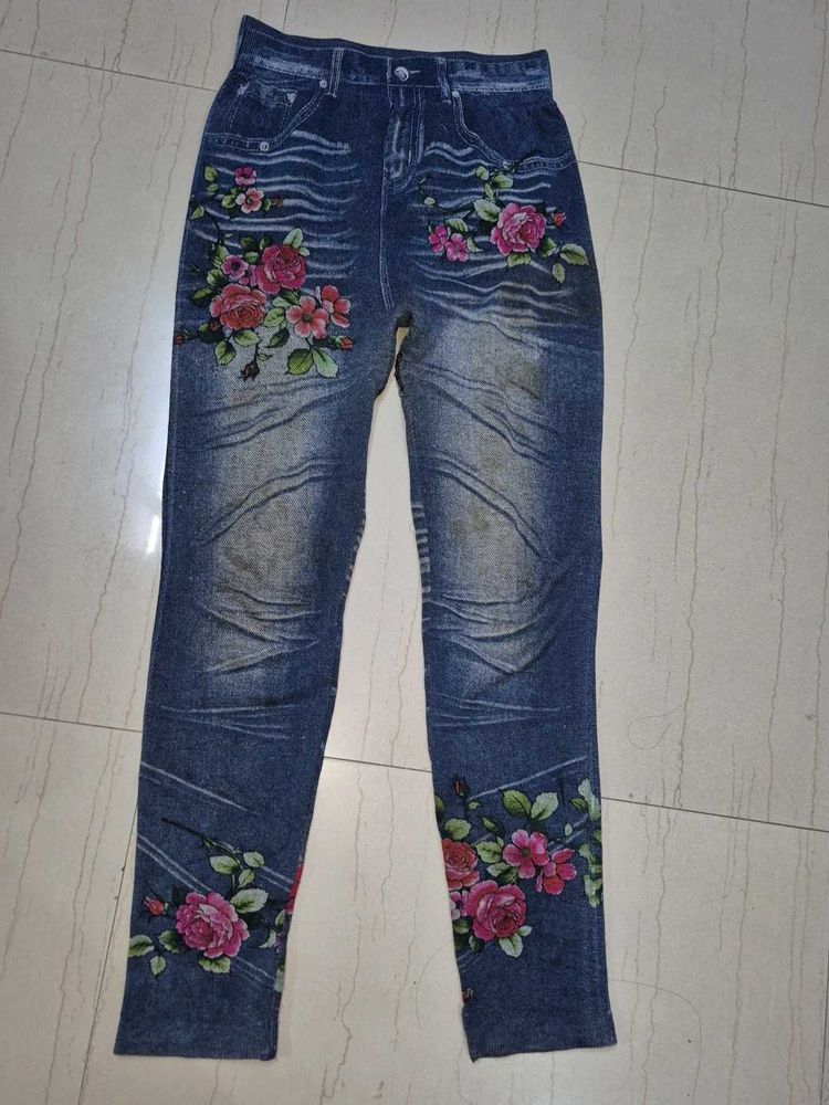 Hand-Painted flowerJeggings