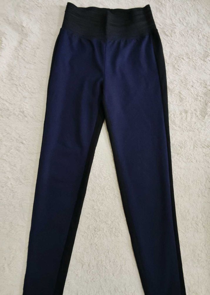 Navy Blue &amp; Black Side Stripe Pants