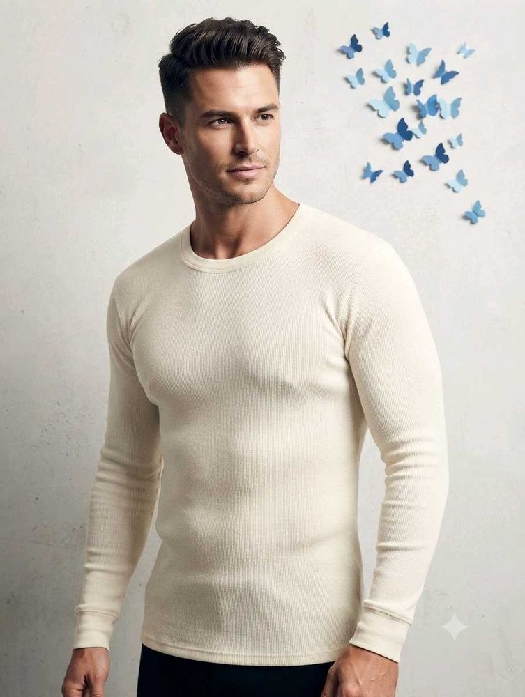 Men's Cream Long Sleeve Thermal Top