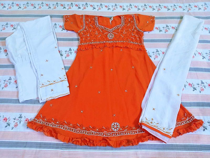 Orange Anarkali Kurta Set