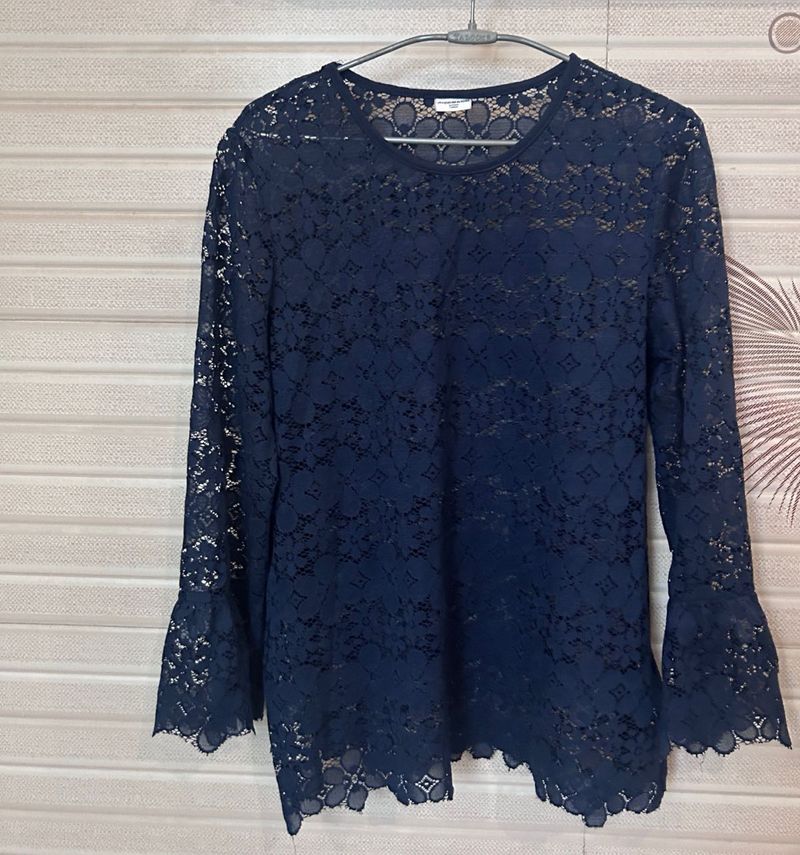 Navy blue lace top by Jacqueline de Yong only
